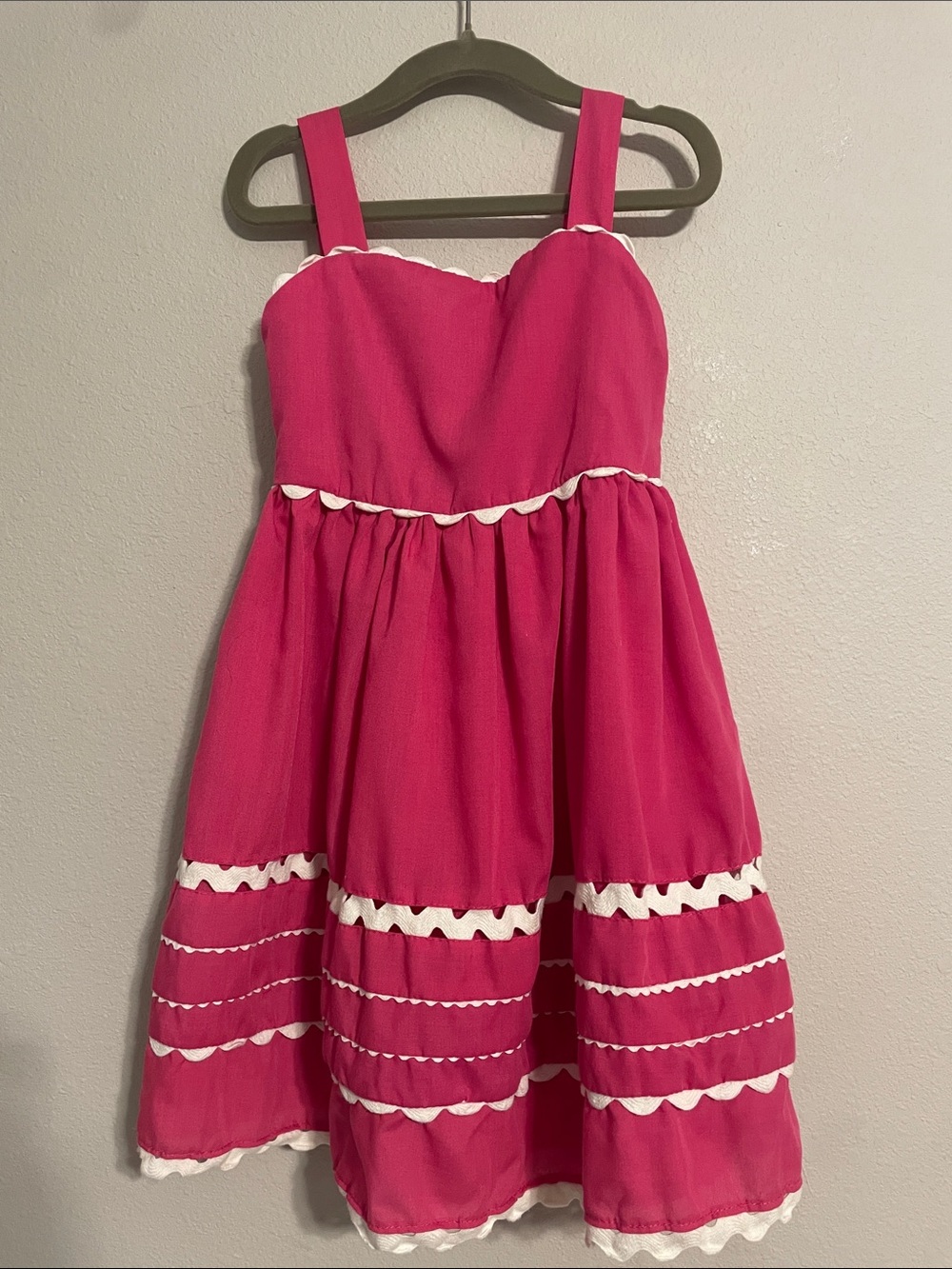 Girls Pink Party Dress with White Trim